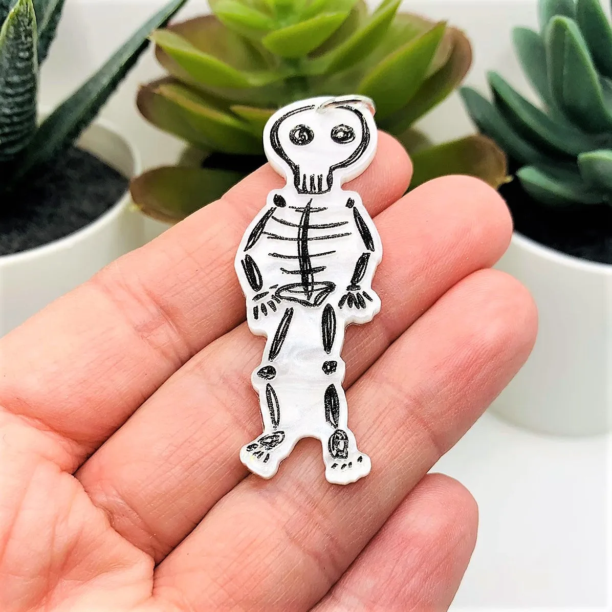 1, 4 or 20 Pieces: White and Black Crayon Drawing Skeleton Pendant Charms