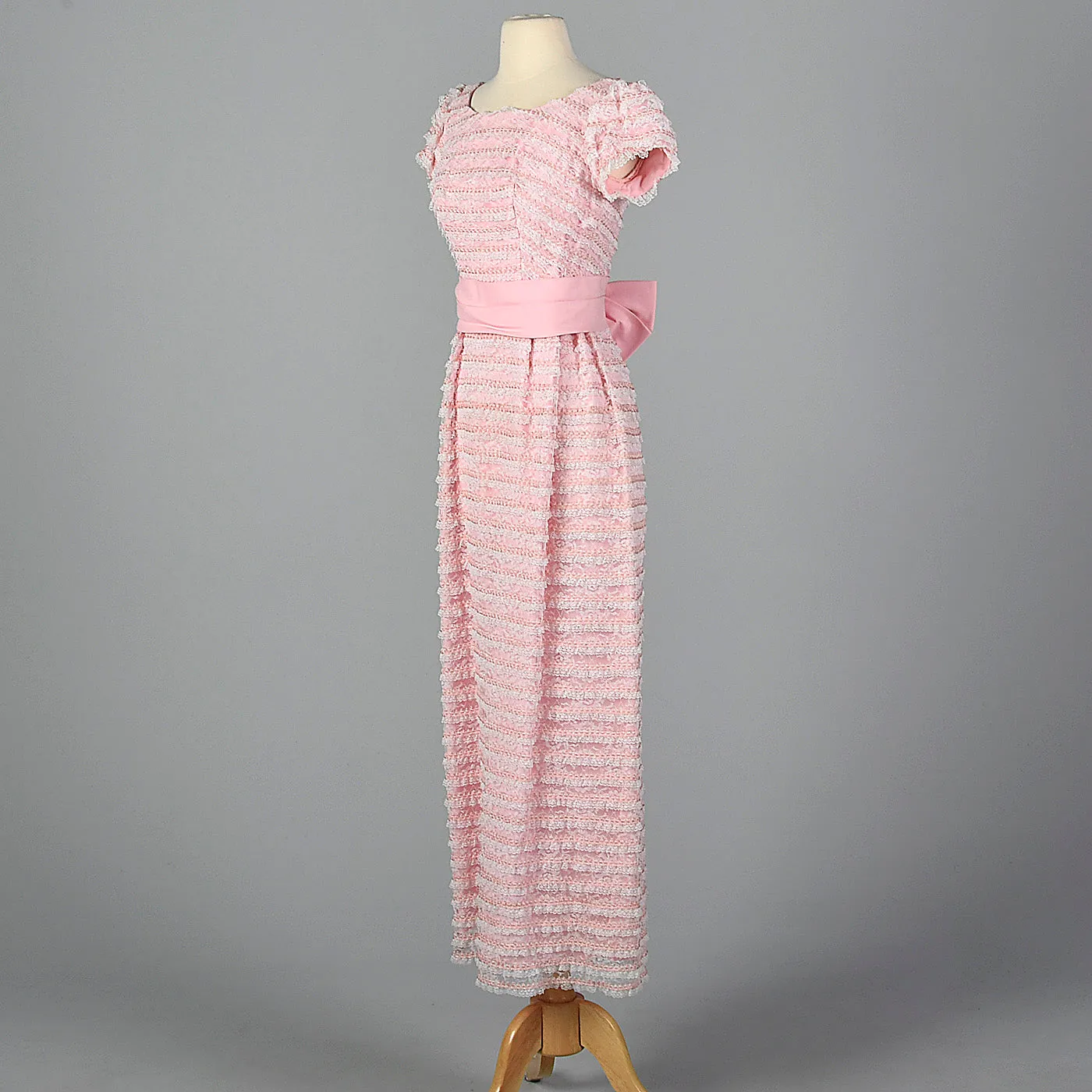 1960s Pink and White Lace Pencil Dress