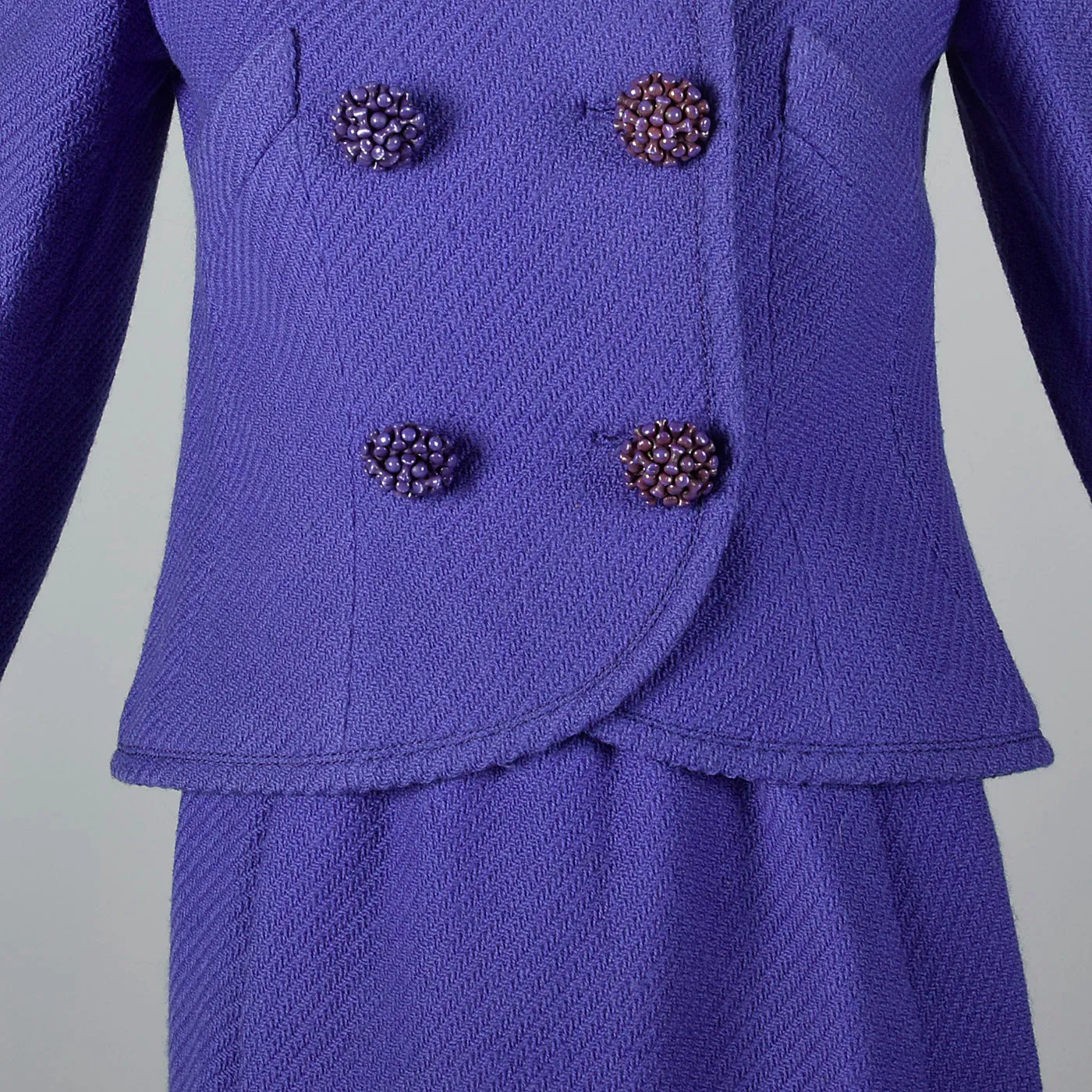 1960s Purple Skirt Suit with Decorative Buttons