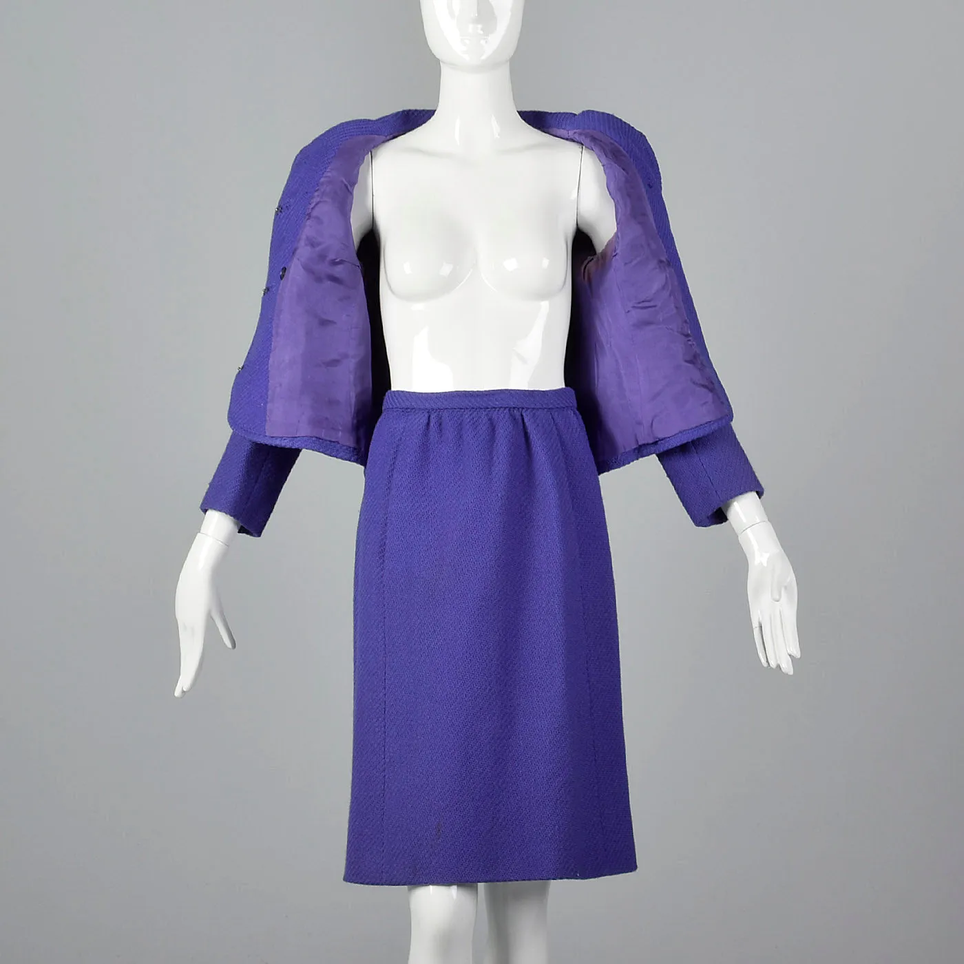 1960s Purple Skirt Suit with Decorative Buttons