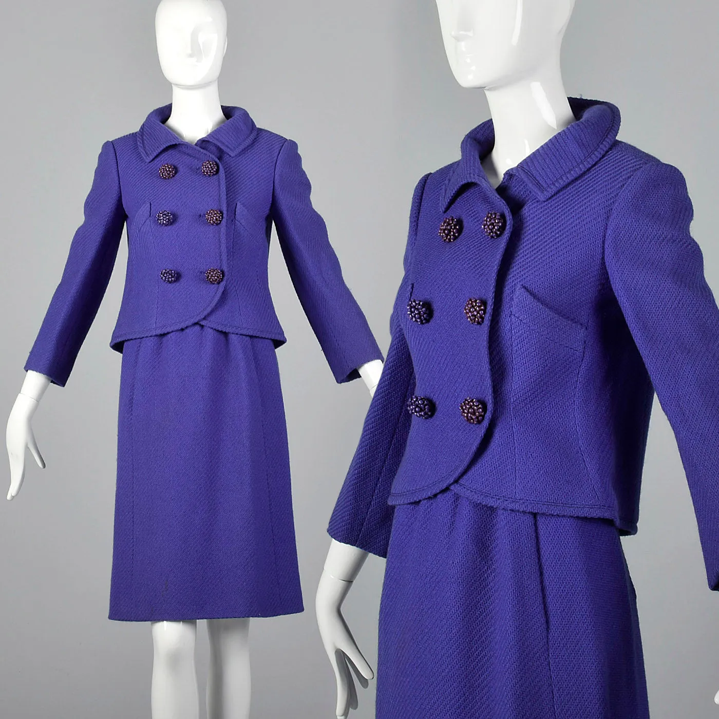 1960s Purple Skirt Suit with Decorative Buttons