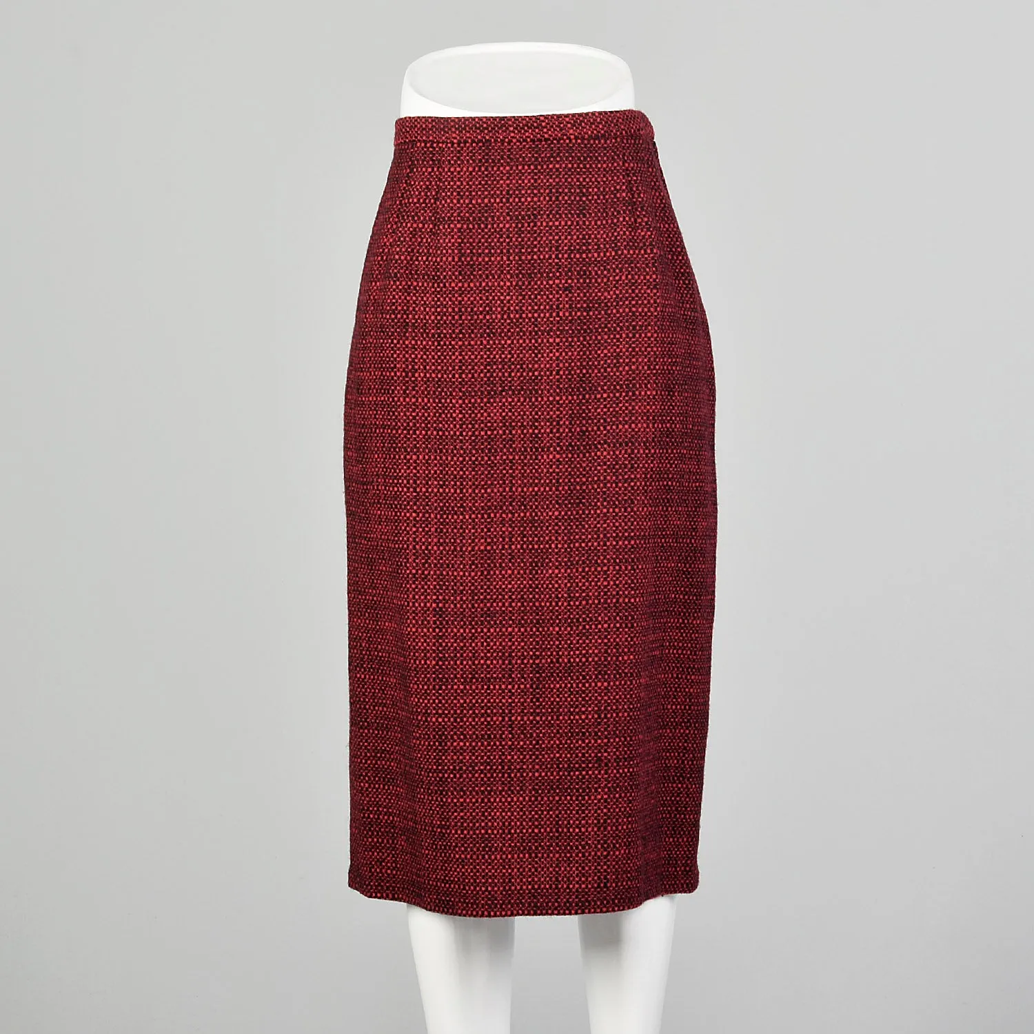 1960s Red & Black Wool Tweed Pencil Skirt