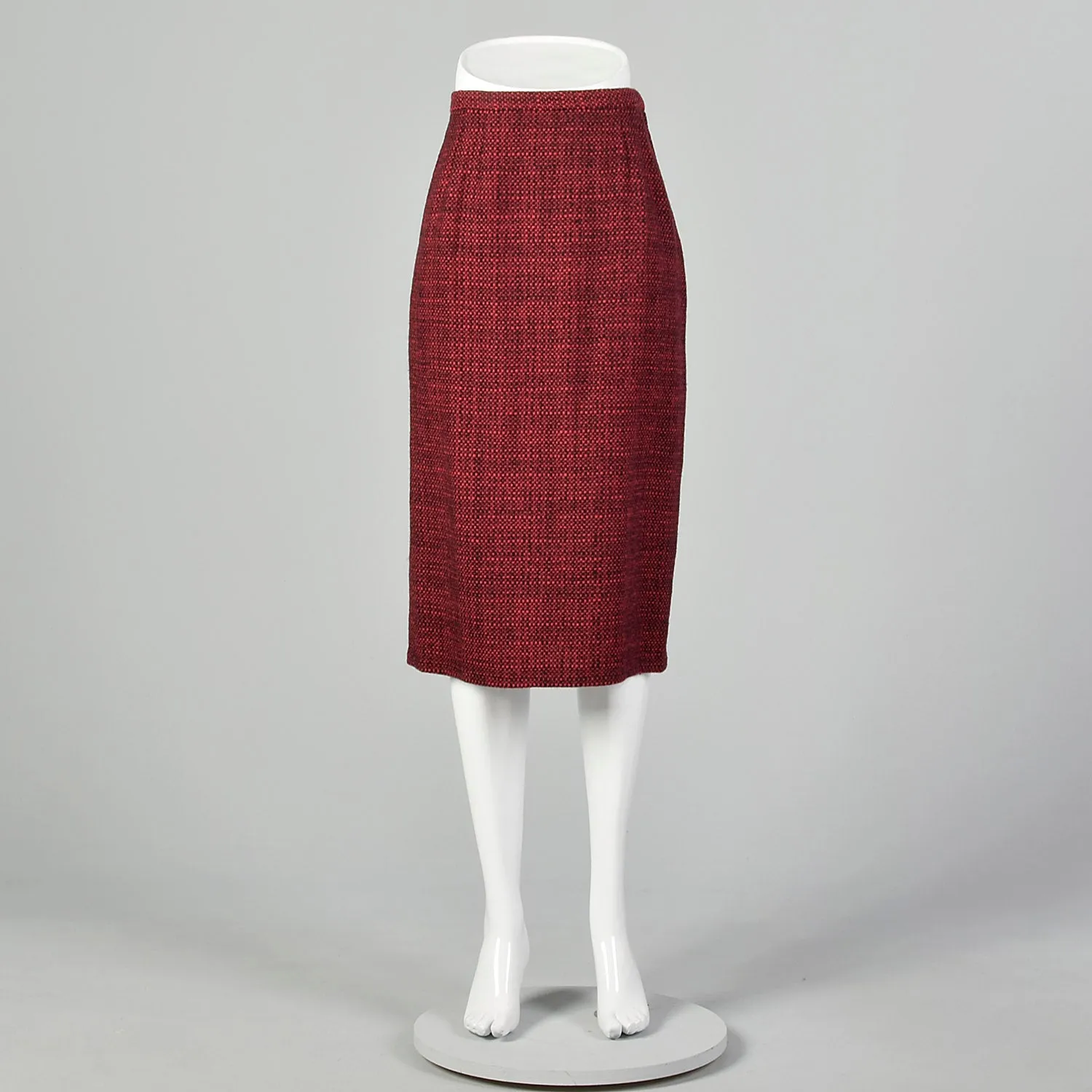 1960s Red & Black Wool Tweed Pencil Skirt