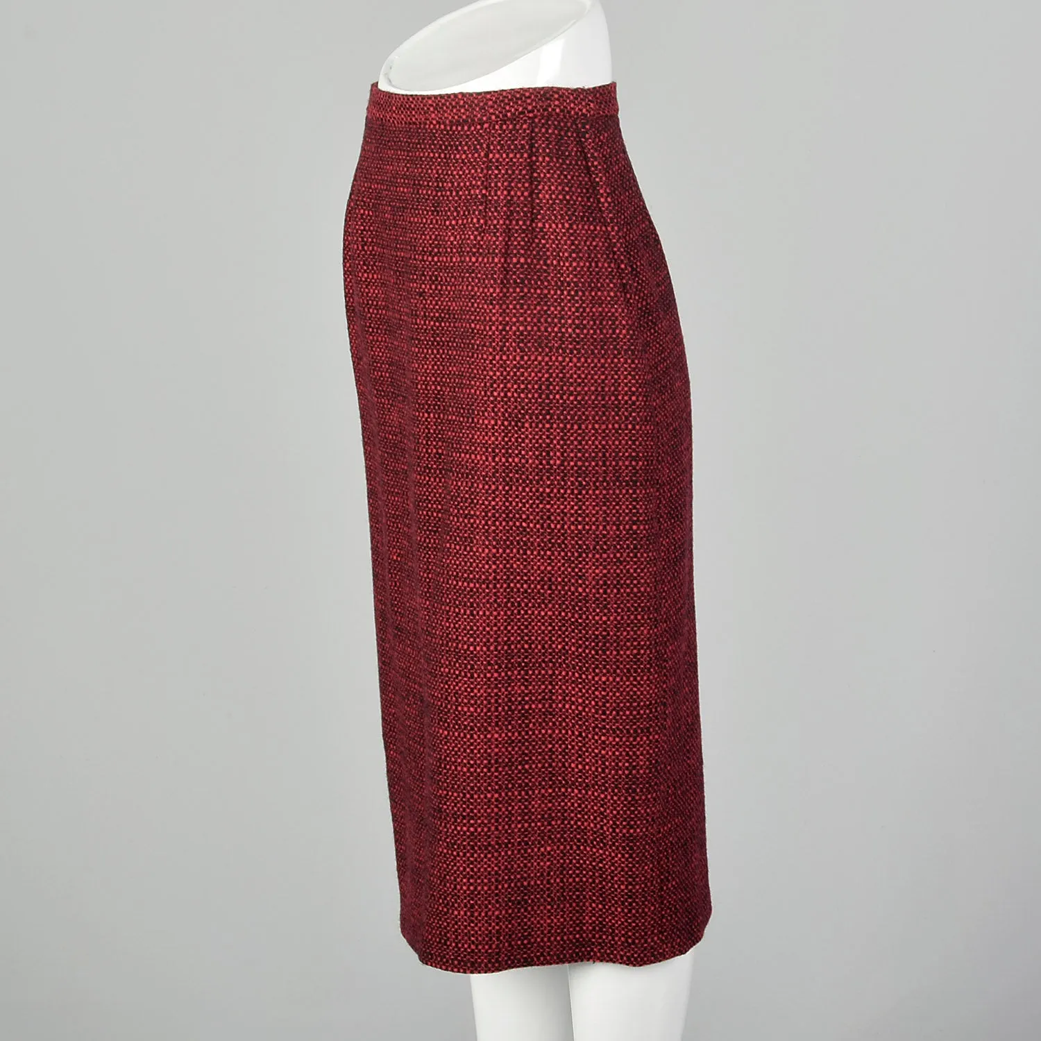 1960s Red & Black Wool Tweed Pencil Skirt