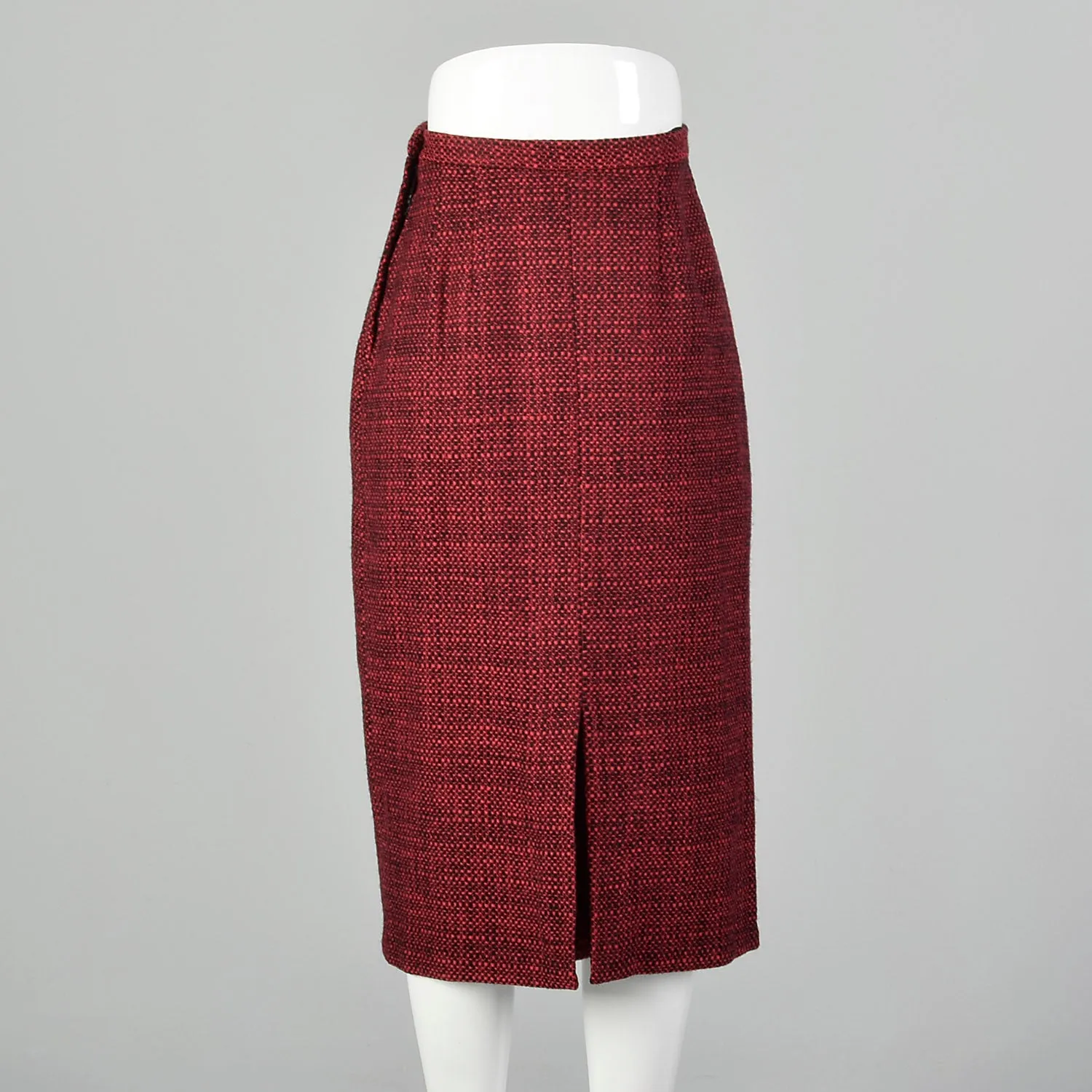 1960s Red & Black Wool Tweed Pencil Skirt