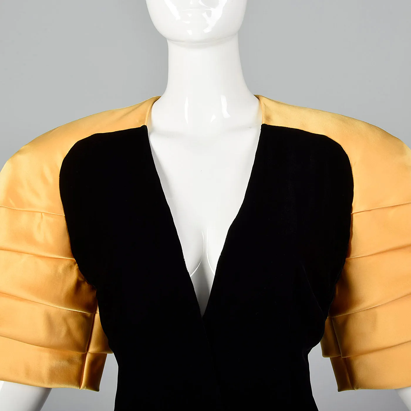 1980s Ingrid Luhn Black Velvet Skirt Suit with Gold Shoulders