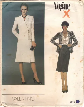 1980's Vogue Paris Original Bias Cut Jacket with side ties and Straight Skirt - Valentino - Bust 36" - No. 2622