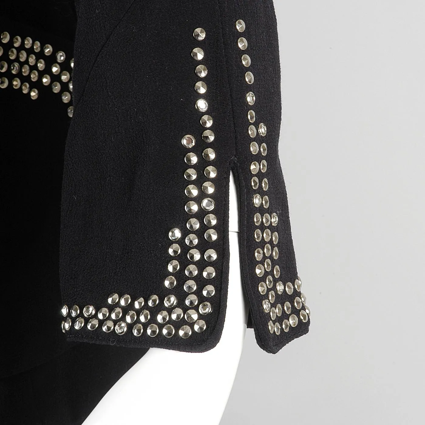 1990s Tadashi Curvy Black Skirt Suit with Silver Studs