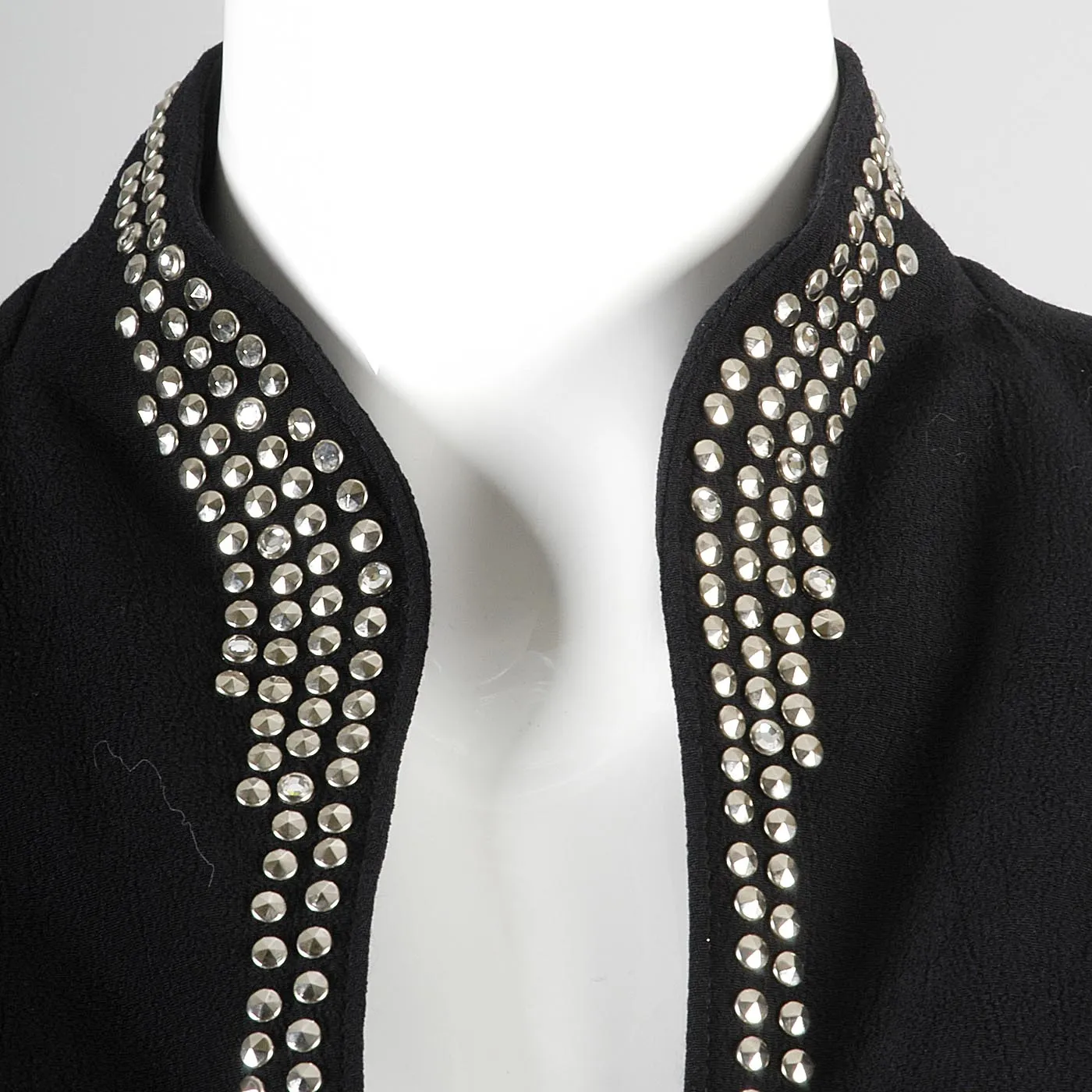 1990s Tadashi Curvy Black Skirt Suit with Silver Studs