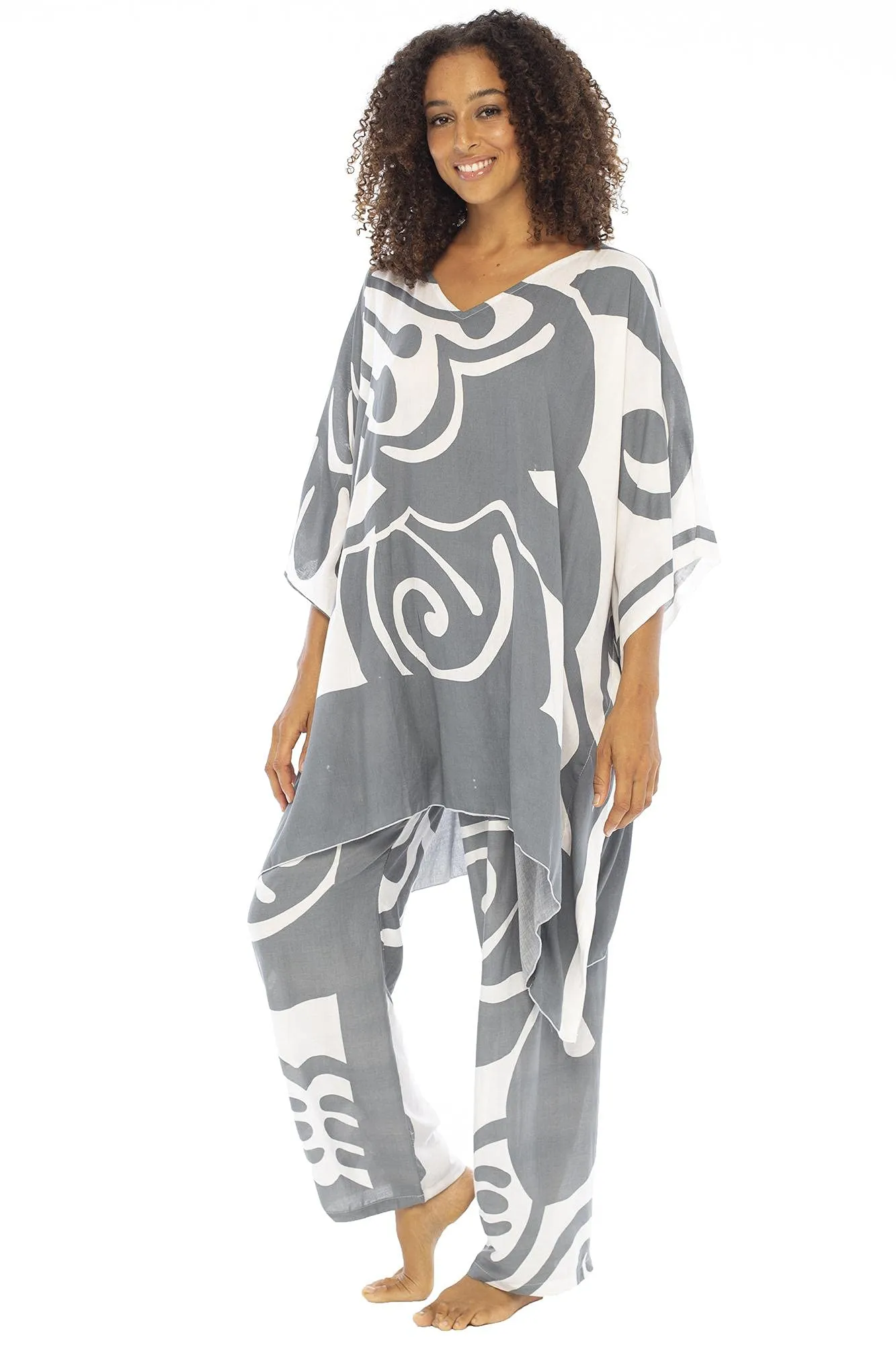 2 Piece Lounge Set with Poncho Tunic and Pants