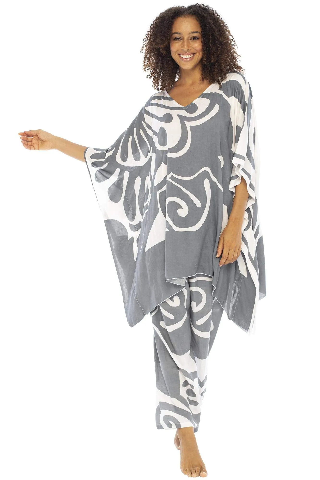 2 Piece Lounge Set with Poncho Tunic and Pants