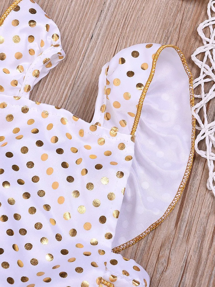 2-Piece Onesie Polka Dots Ruffle Jumpsuit   Headband