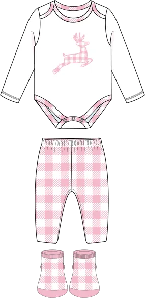 3 Piece Plush Pant Set: Pink Buffalo