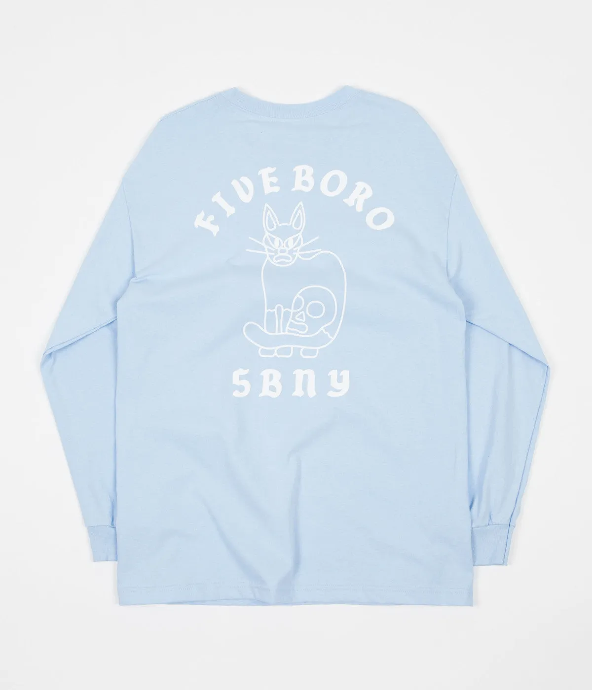 5Boro Skull & Cat Long Sleeve T-Shirt - Powder Blue