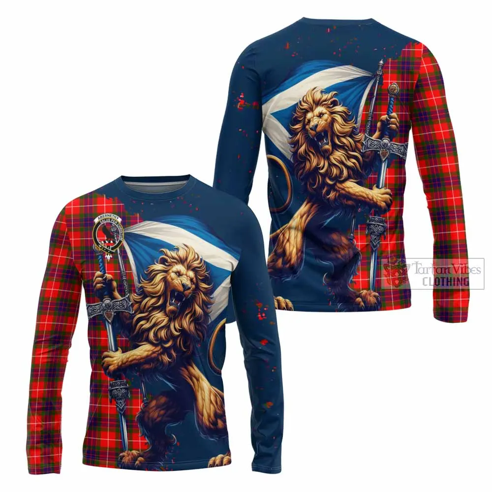 Abernethy Tartan Family Crest Long Sleeve T-Shirt with Scottish Majestic Lion