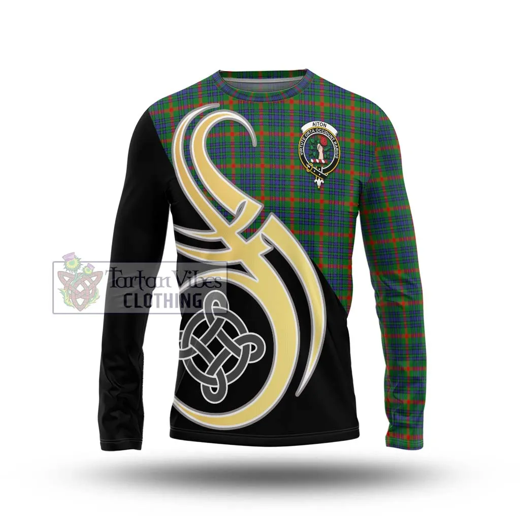 Aiton Tartan Long Sleeve T-Shirt with Family Crest and Celtic Symbol Style