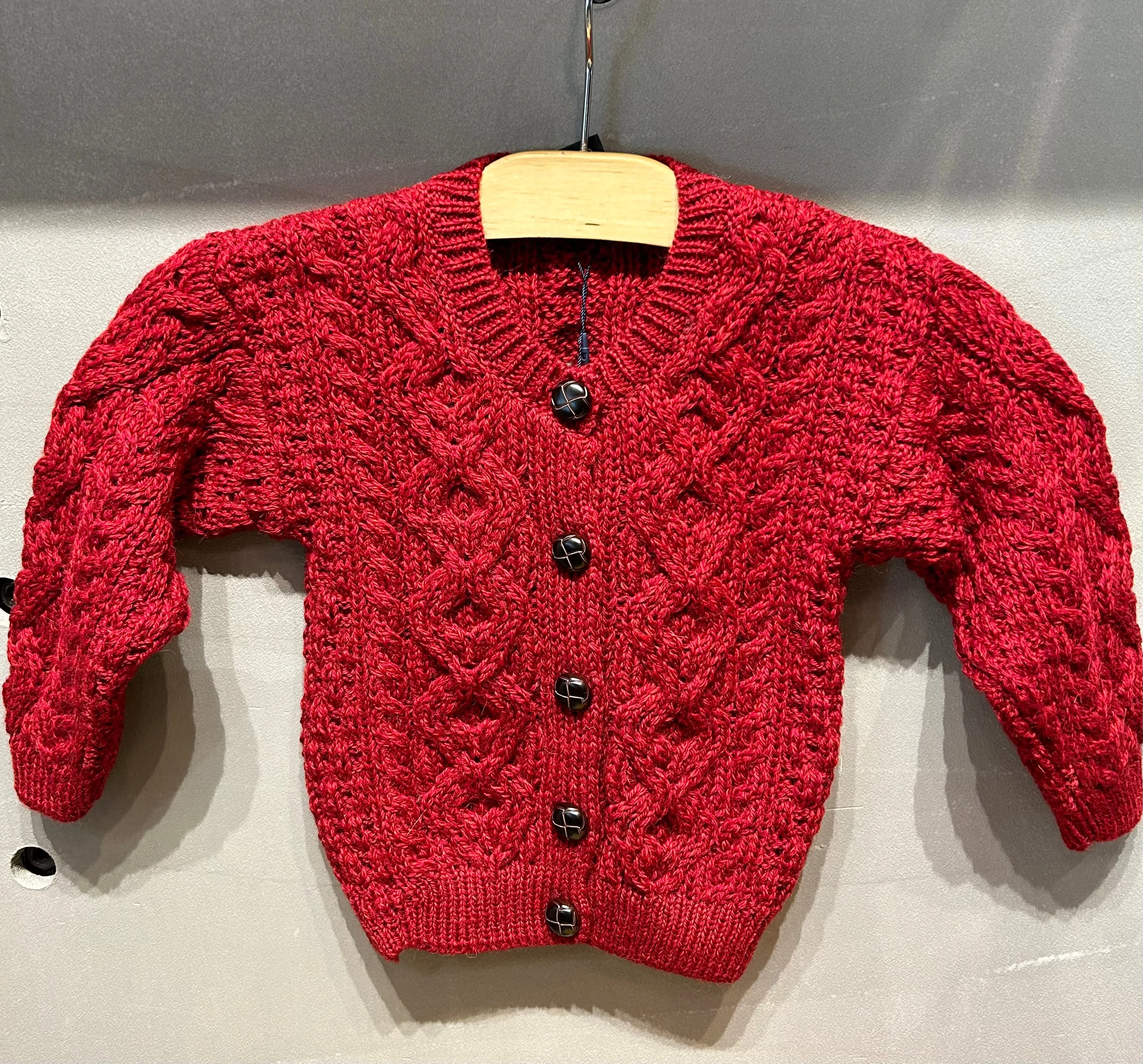 Aran - Traditional Children's Lumber Cardigan - Red