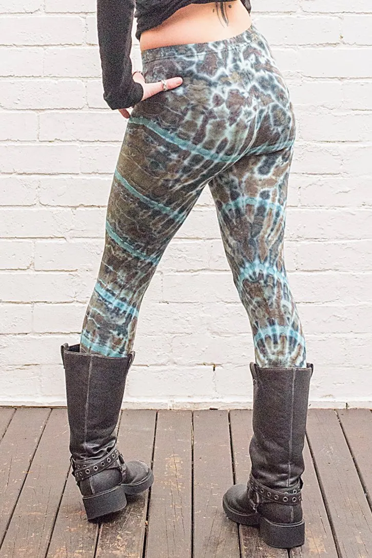 Army & Aqua Stripes Tie Dye Leggings