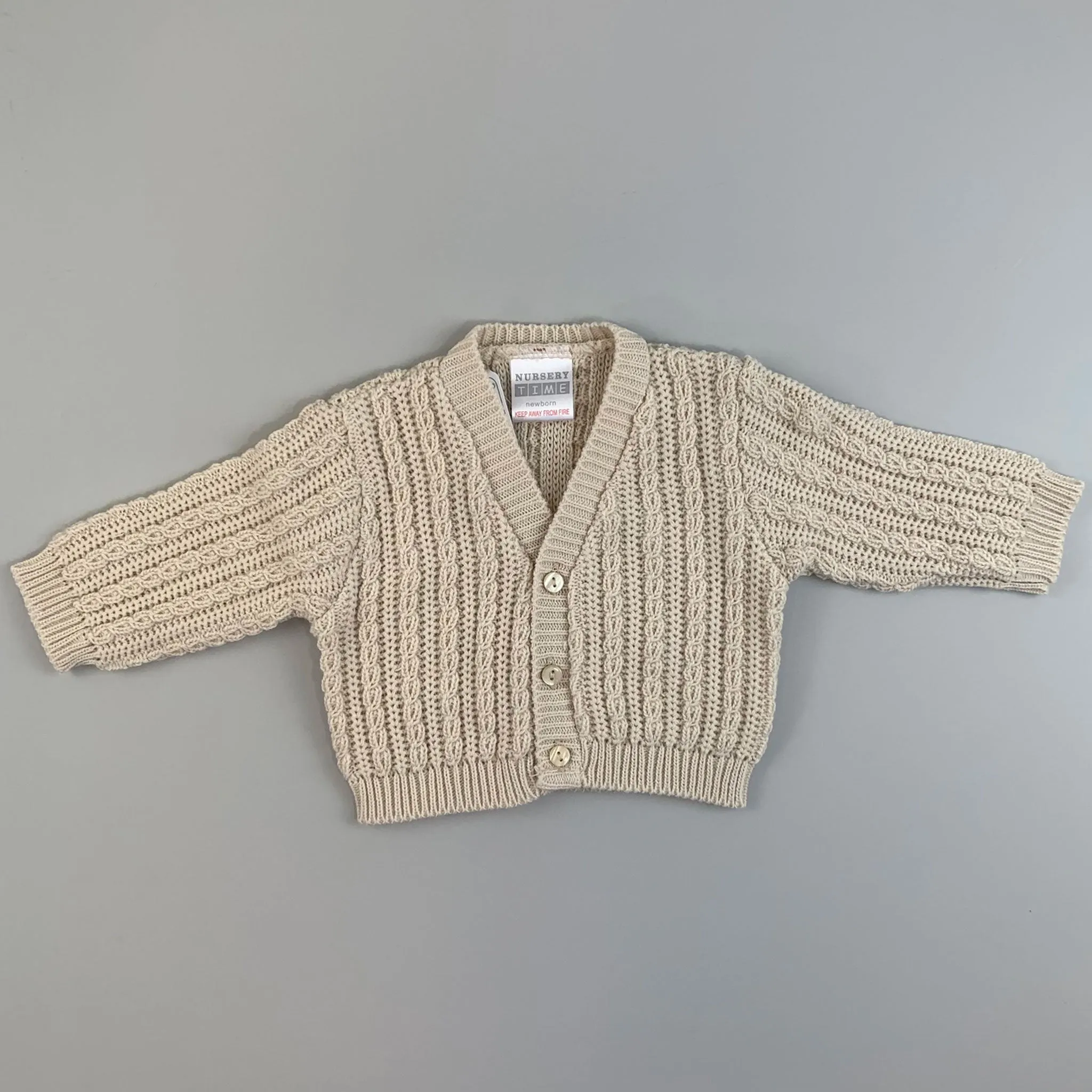 Baby Boys Cable Knitted Design Cardigan - Beige