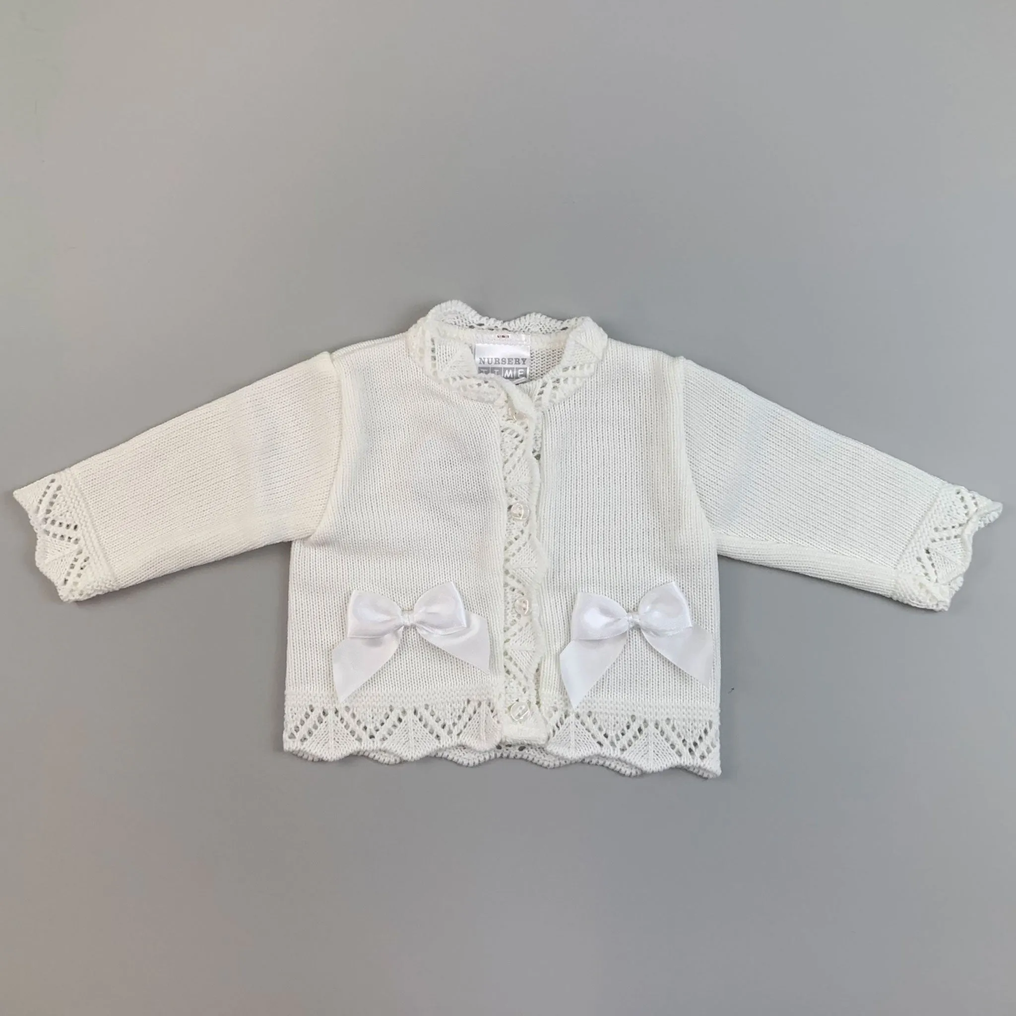 Baby Girls Knitted Cardigan with Bows - White