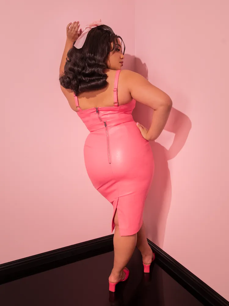 BACKLOT NON DAMAGED - Bad Girl Pencil Skirt in Flamingo Pink Vegan Leather - Vixen by Micheline Pitt