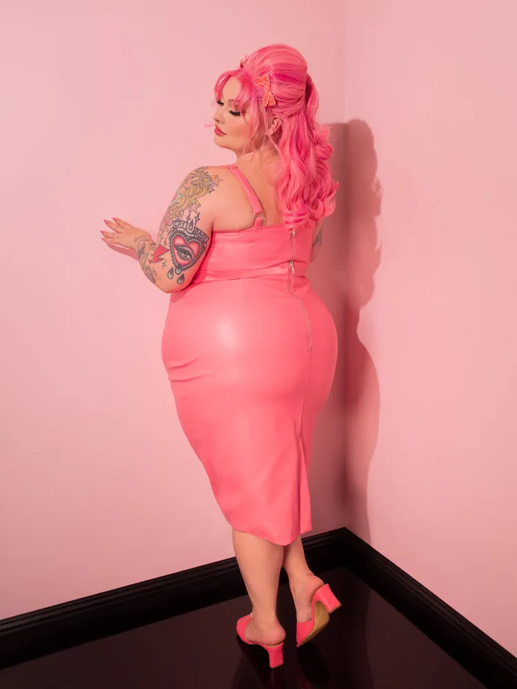 BACKLOT NON DAMAGED - Bad Girl Pencil Skirt in Flamingo Pink Vegan Leather - Vixen by Micheline Pitt