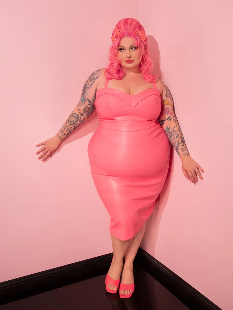 BACKLOT NON DAMAGED - Bad Girl Pencil Skirt in Flamingo Pink Vegan Leather - Vixen by Micheline Pitt