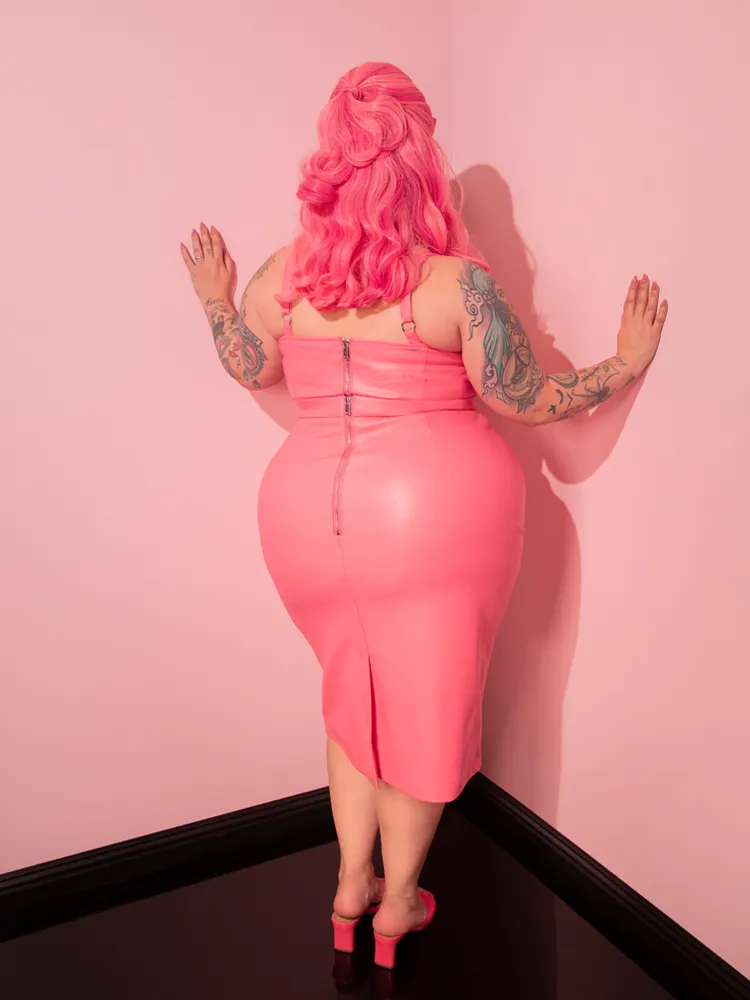 BACKLOT NON DAMAGED - Bad Girl Pencil Skirt in Flamingo Pink Vegan Leather - Vixen by Micheline Pitt