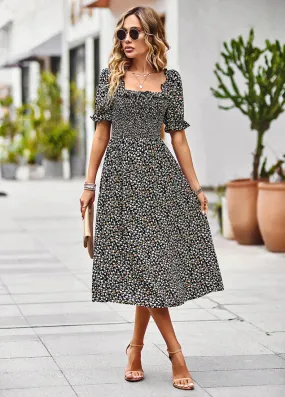 BerryBetty - Casual Square Collar Floral Dress