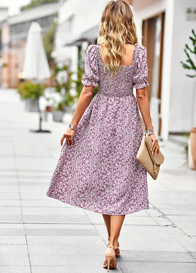 BerryBetty - Casual Square Collar Floral Dress