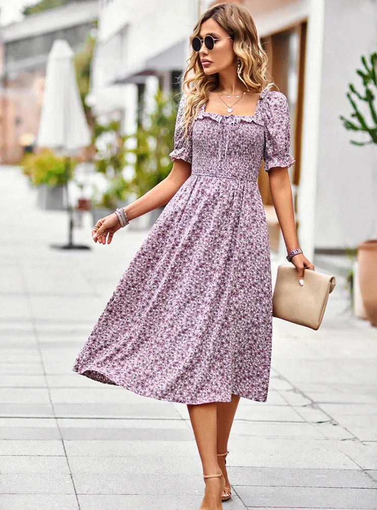 BerryBetty - Casual Square Collar Floral Dress