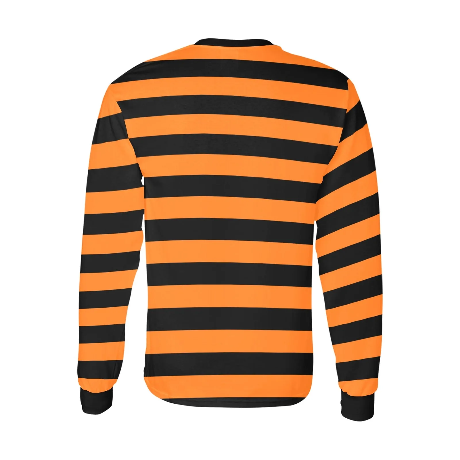 Black and Orange Striped Men Long Sleeve TShirt, Graphic Vintage Retro Stripes Punk Halloween Crewneck Unisex Women Designer Tee Shirt