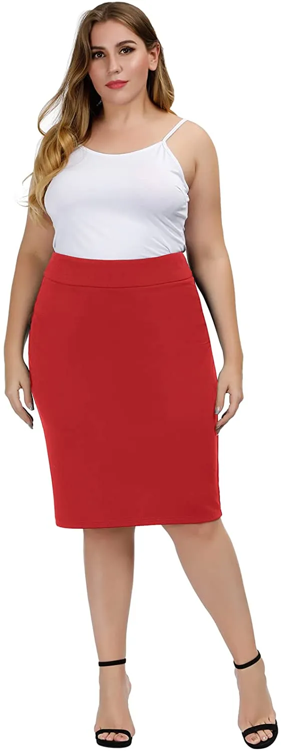 Black Plus Size Stretch Bodycon High Waist  Pencil Skirt