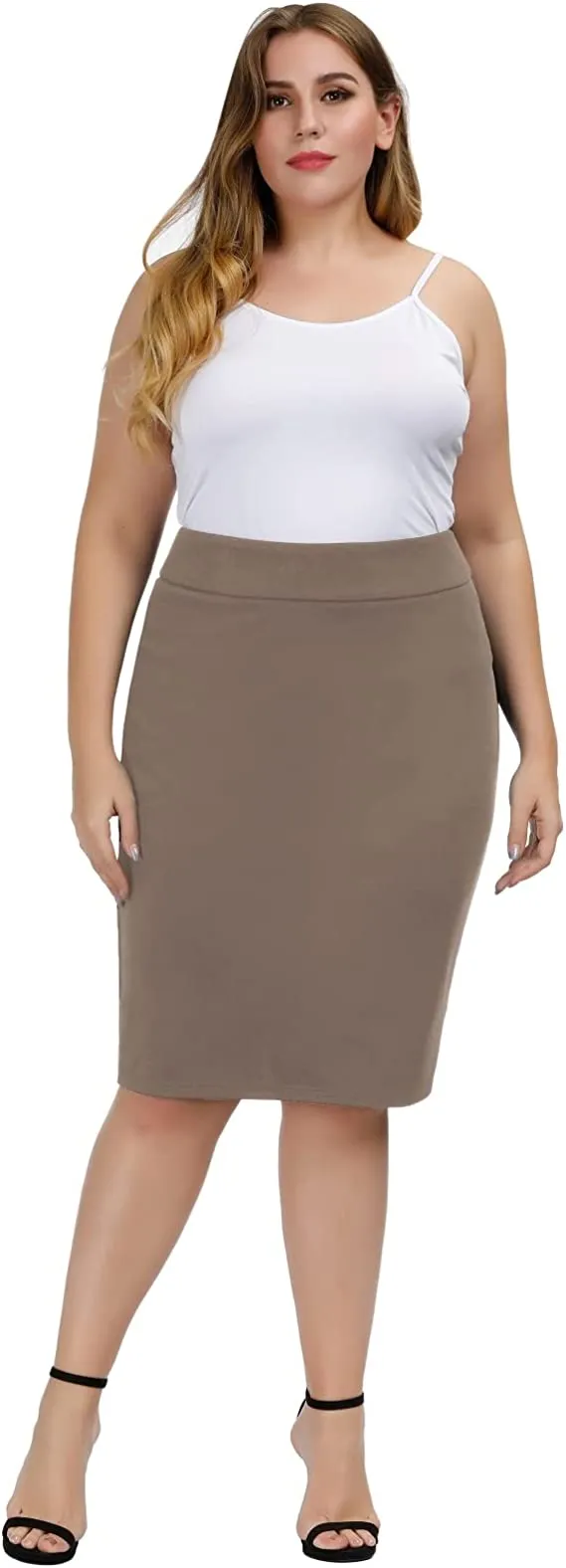 Black Plus Size Stretch Bodycon High Waist  Pencil Skirt