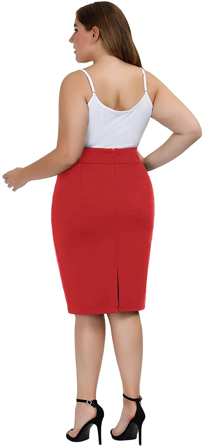 Black Plus Size Stretch Bodycon High Waist  Pencil Skirt