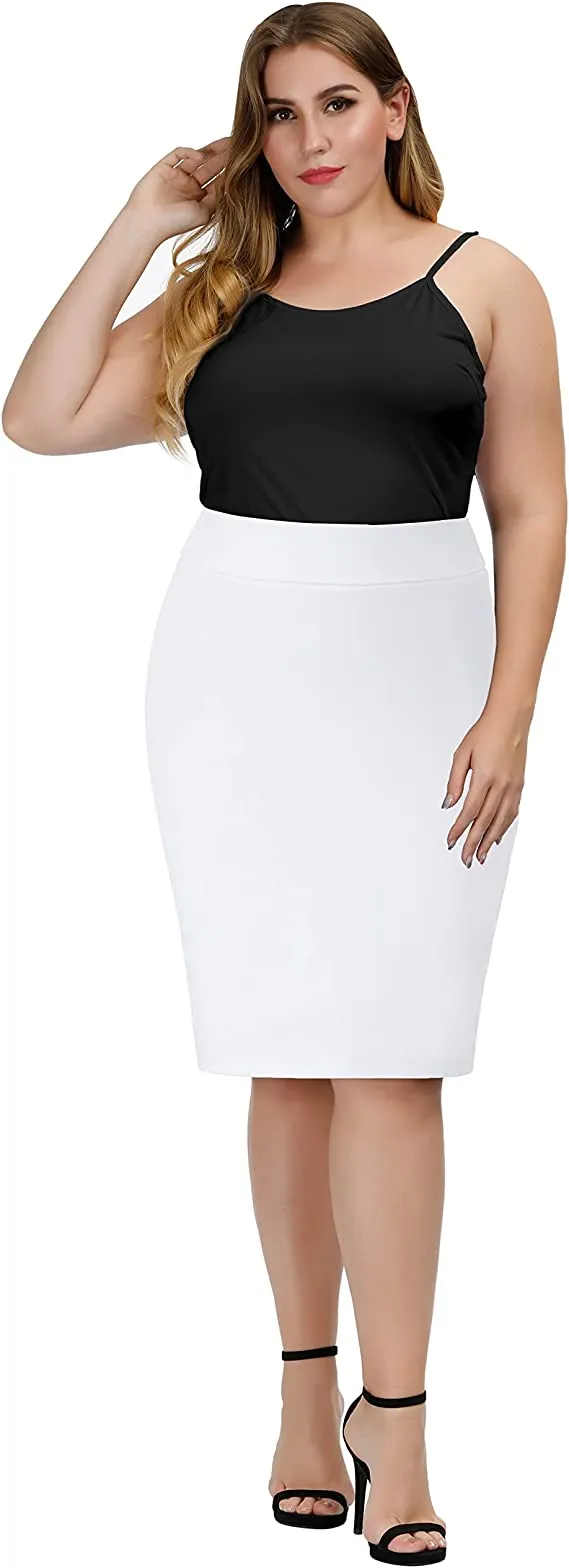 Black Plus Size Stretch Bodycon High Waist  Pencil Skirt