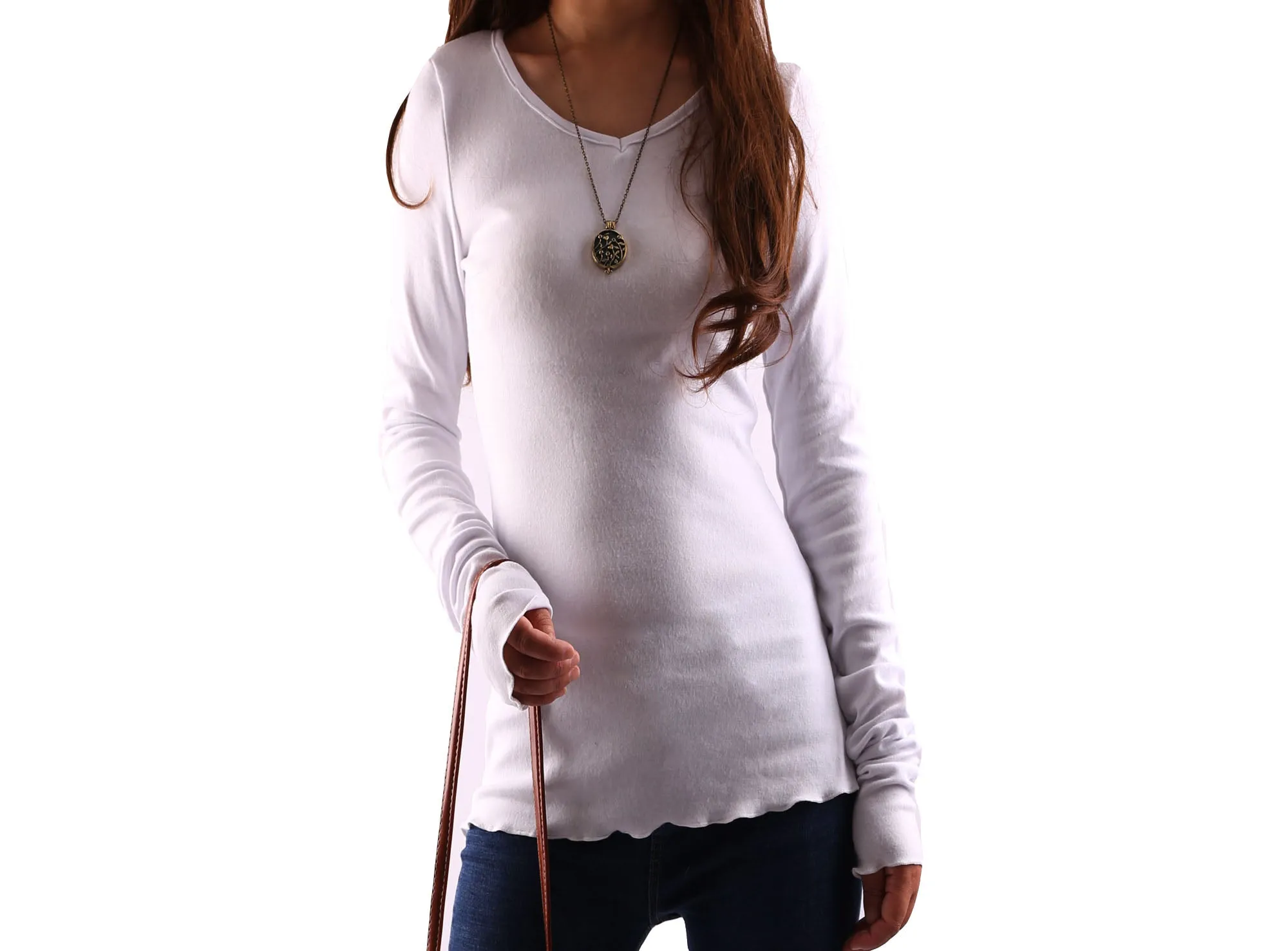 bottoming Cotton t-Shirt, Women's Long Long Sleeves top, Black shirt, v-neck top, form fitting top(Y1117)