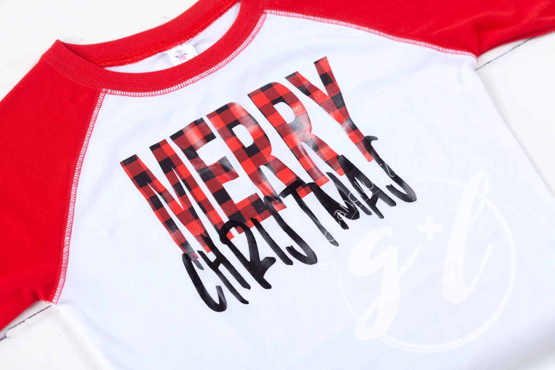 Boys Merry Christmas Raglan Tee Shirt, Buffalo Check Merry Christmas shirt