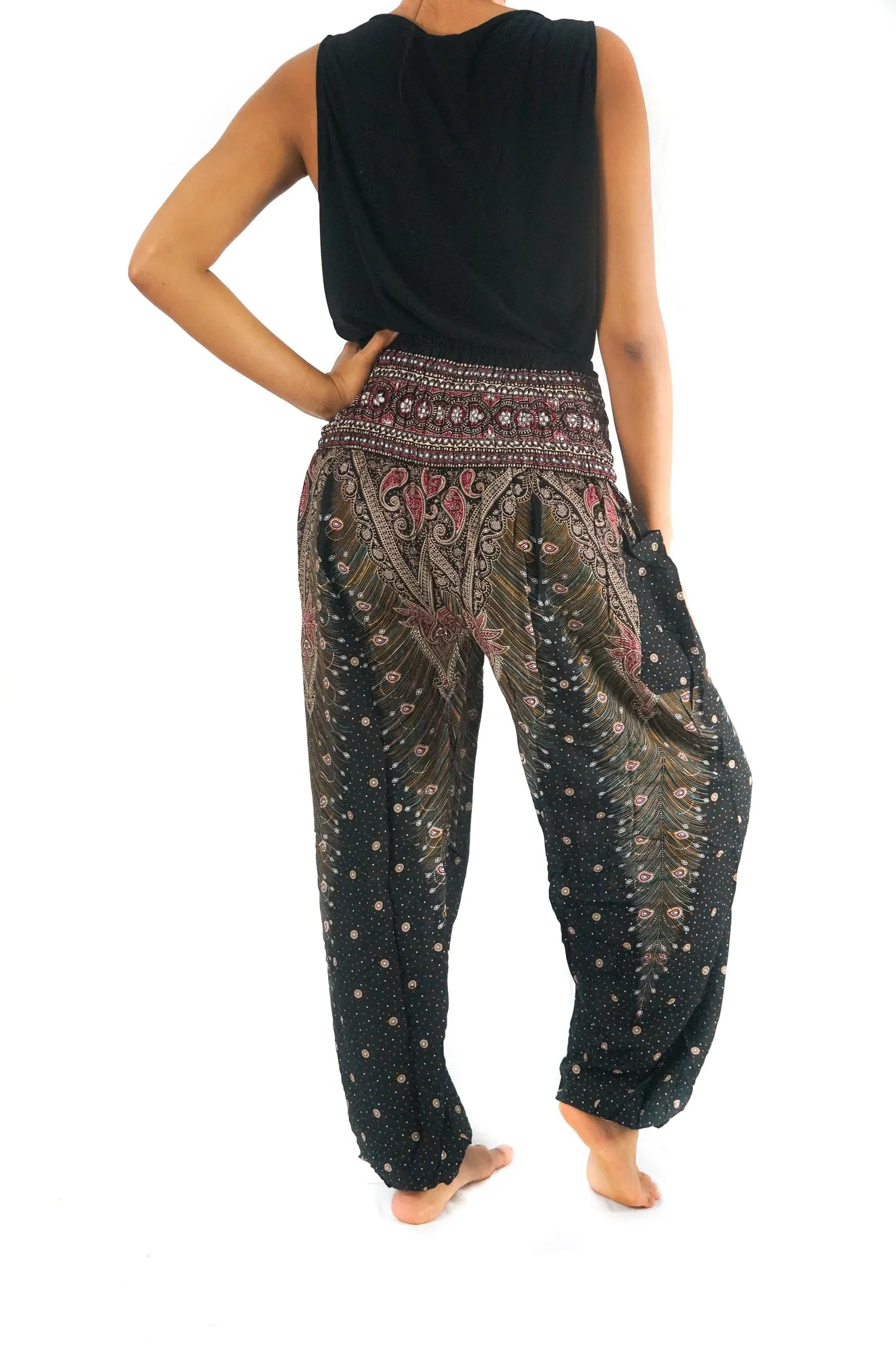 Brown Pink PEACOCK Women Boho Pants Hippie Pants Yoga Pants