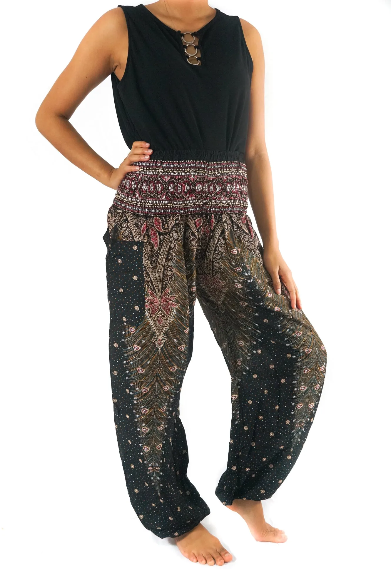 Brown Pink PEACOCK Women Boho Pants Hippie Pants Yoga Pants