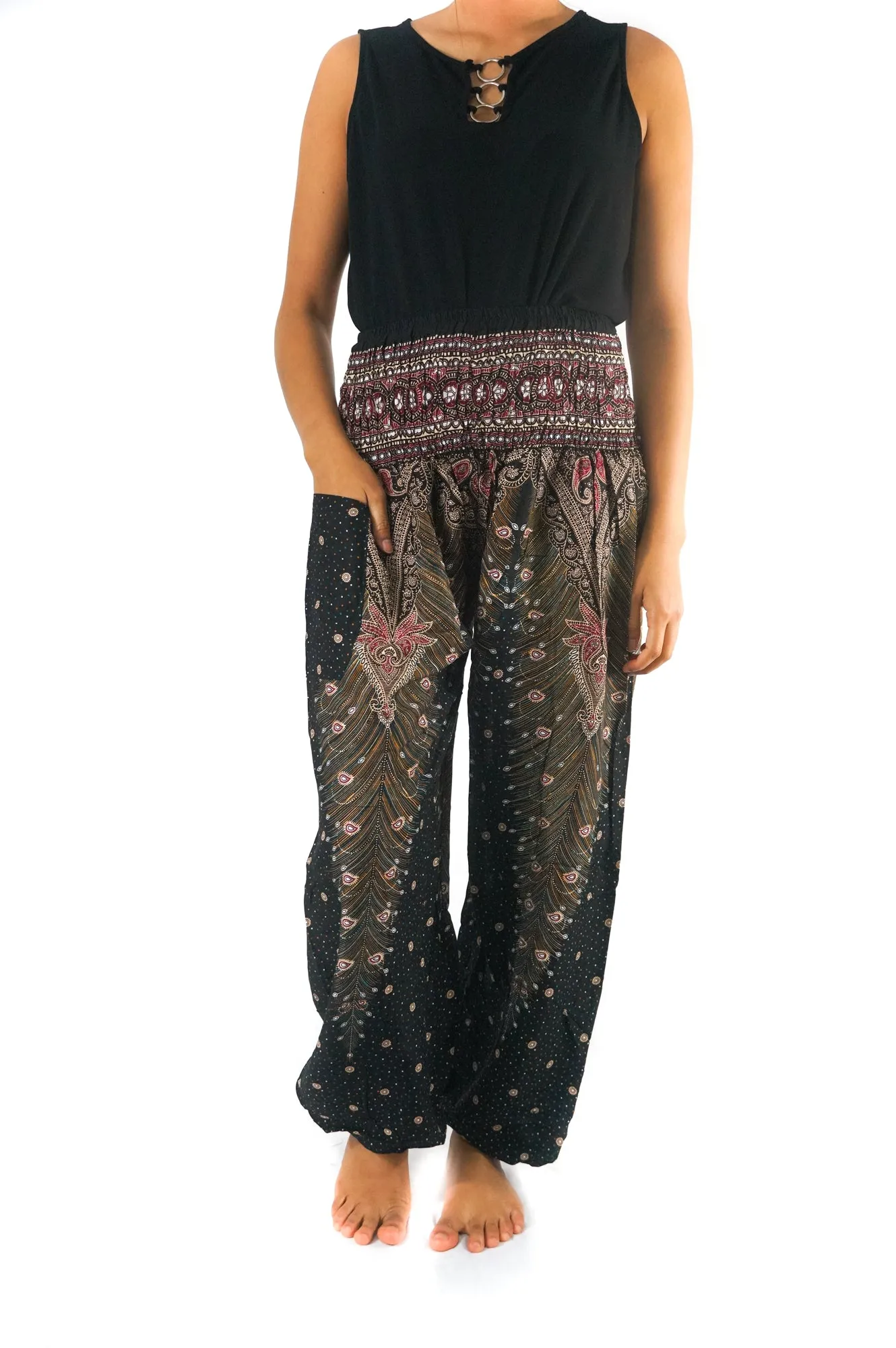 Brown Pink PEACOCK Women Boho Pants Hippie Pants Yoga Pants