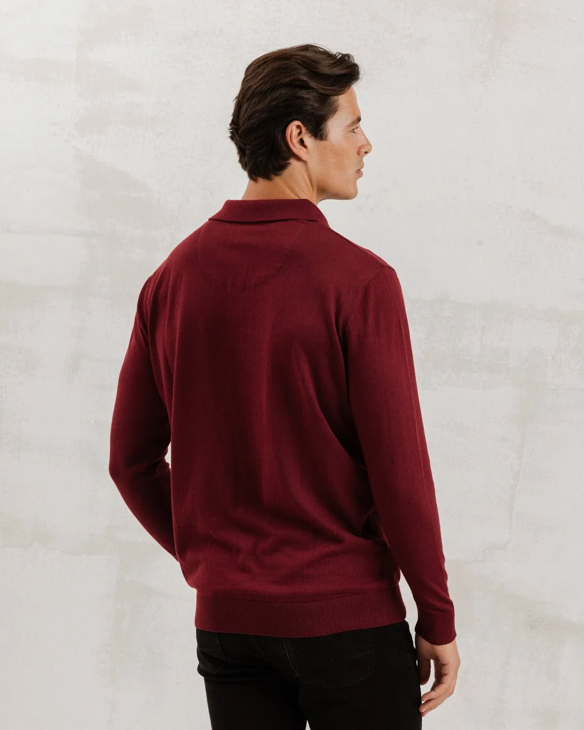 Burgundy Knit Polo with Sakura Tree Accents