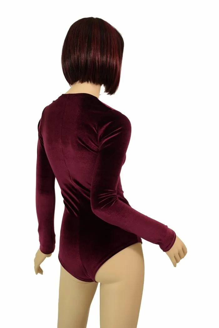 Burgundy Velvet Siren Cut Romper