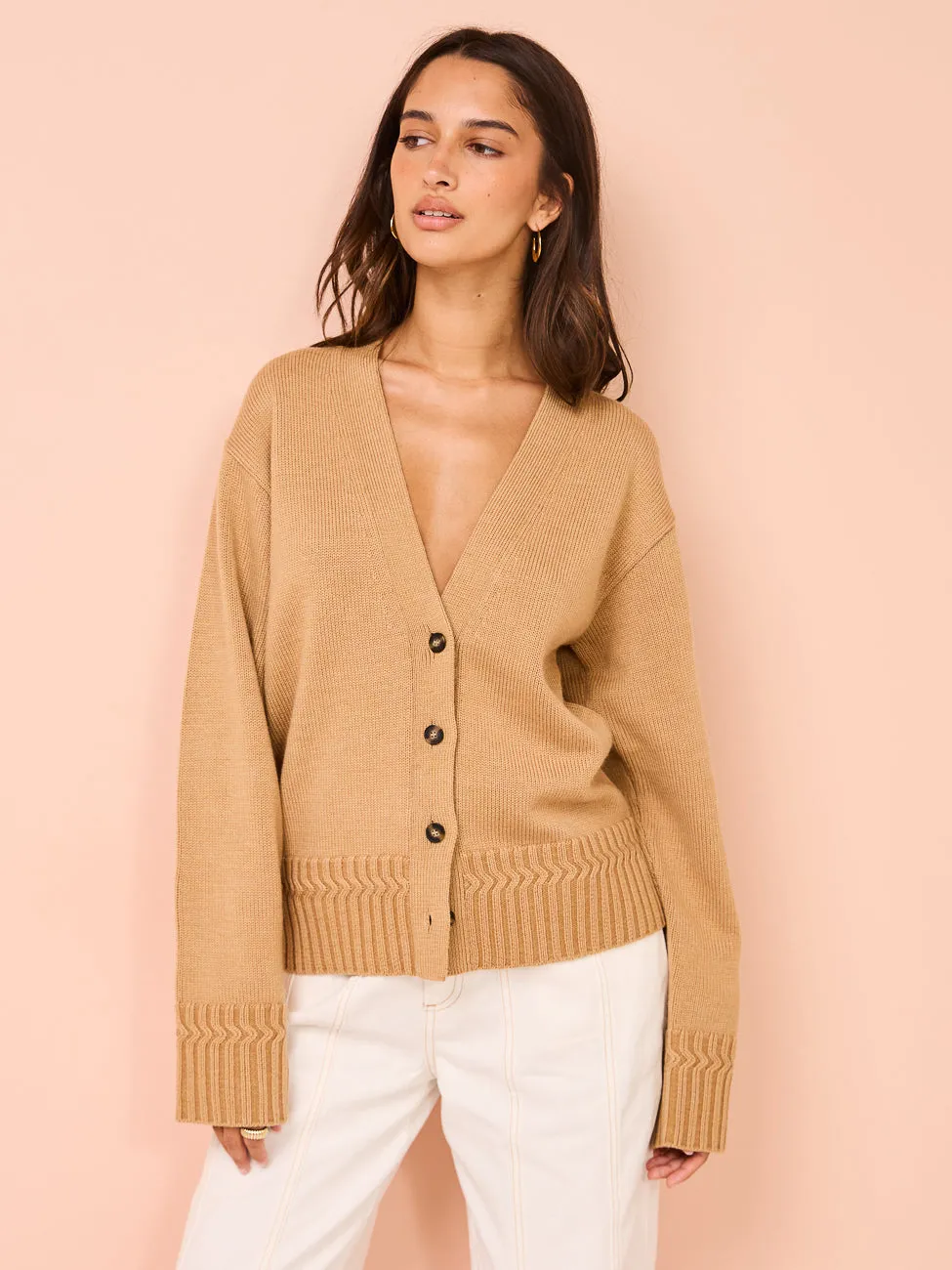 Camilla and Marc Reid Boxy Knit Cardigan in Caramel