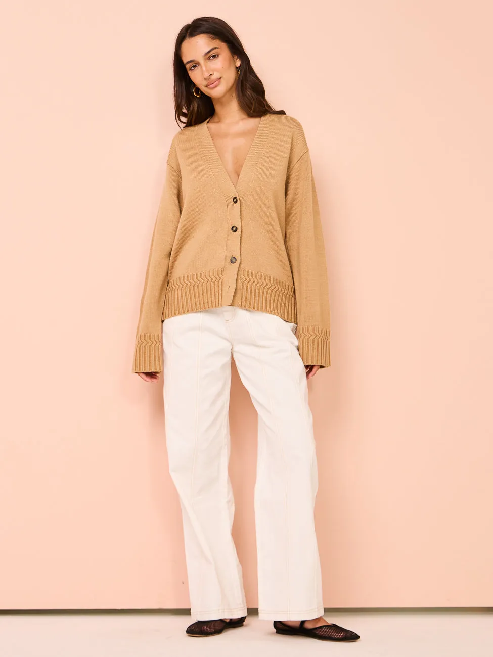 Camilla and Marc Reid Boxy Knit Cardigan in Caramel