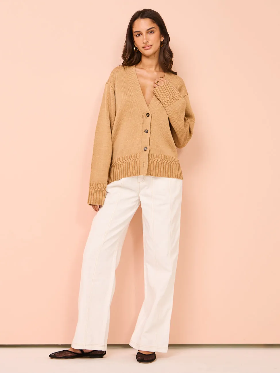 Camilla and Marc Reid Boxy Knit Cardigan in Caramel