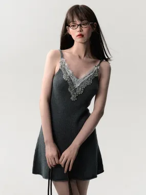 Camisole Lace Tight Bijou Elegant Knit-Dress