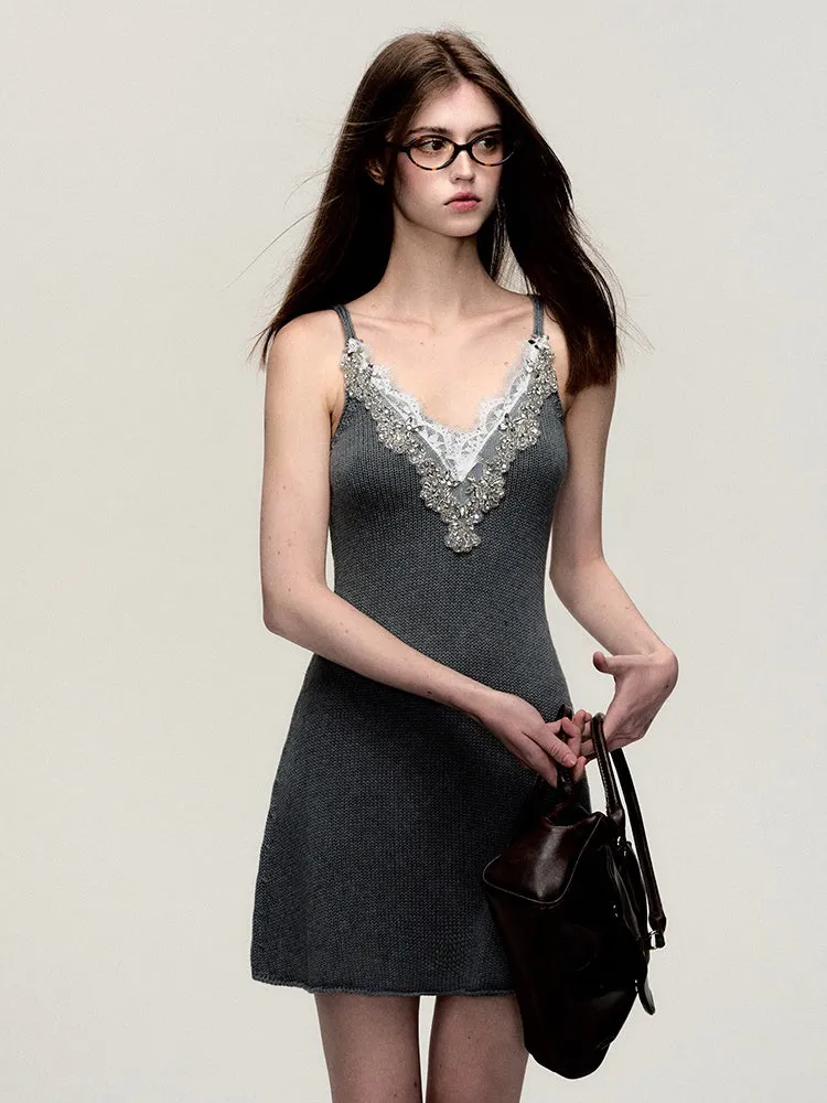 Camisole Lace Tight Bijou Elegant Knit-Dress