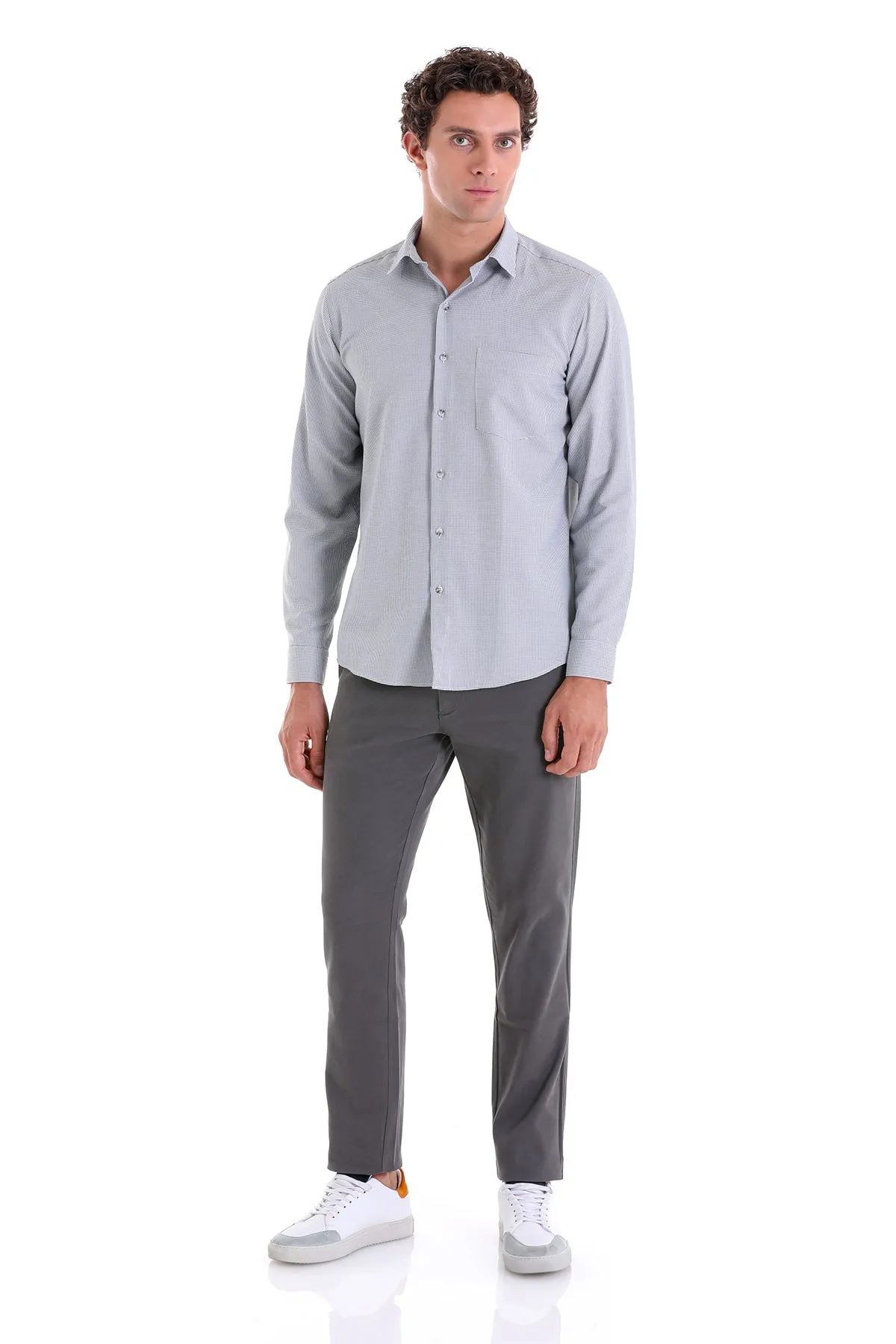 Classic Fit Long Sleeve Cotton Blend Gray Dress Shirt