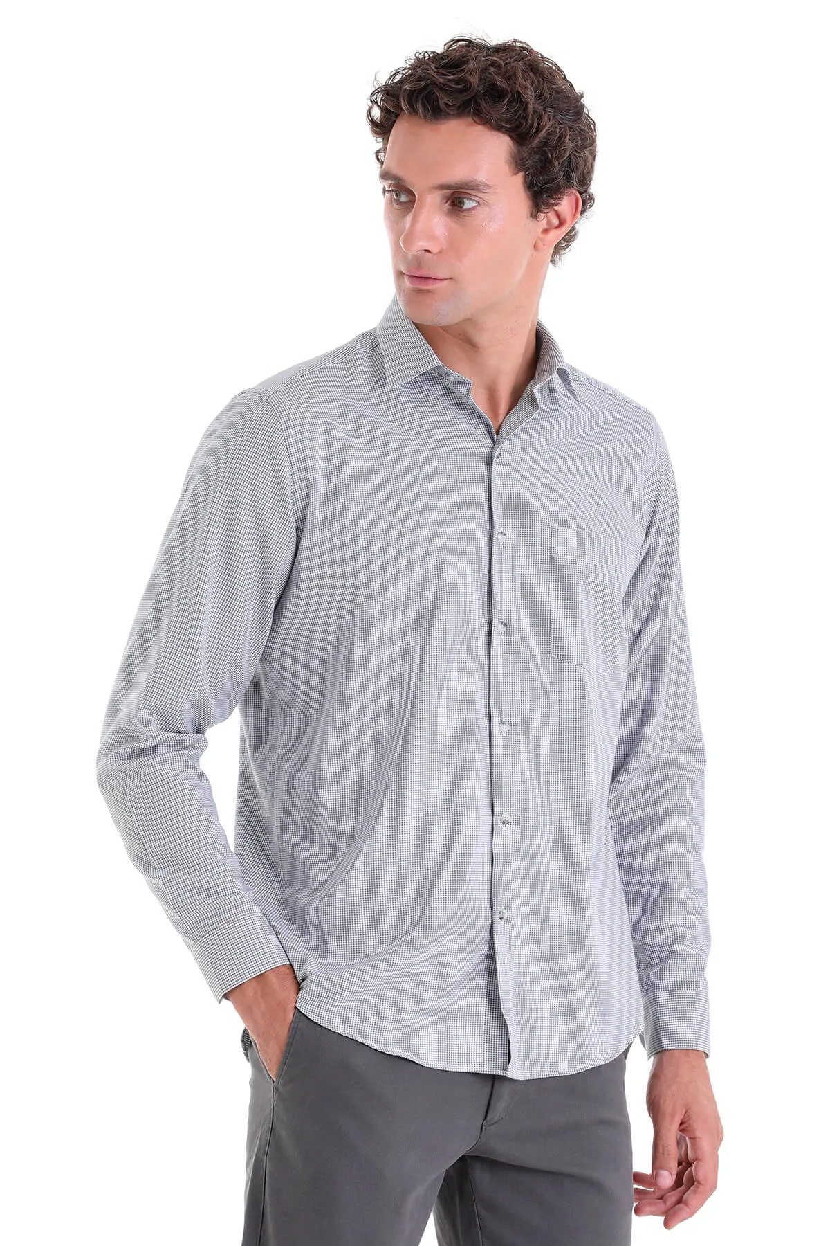 Classic Fit Long Sleeve Cotton Blend Gray Dress Shirt